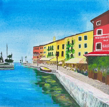 Acryl Bild Gemälde Hafen von Lazise Italien