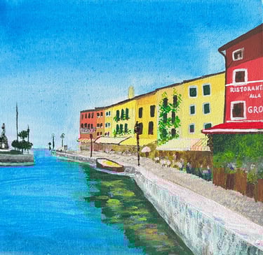 Acryl Bild Gemälde Hafen von Lazise Italien Port of Lazise Italy