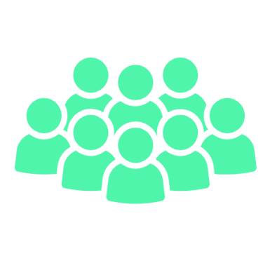 a group of people sitting around a table with a green background