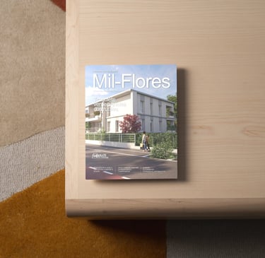 brochure mil-flores appoggiata su un tavolo in legno chiaro