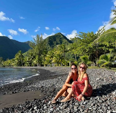 Portrait of Eva and Manon at Teahupo'o, Tahiti.