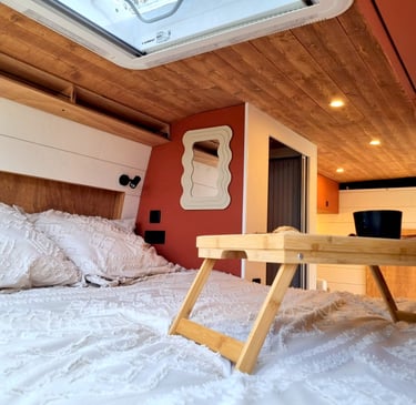 douche et lit dans fourgon aménagé