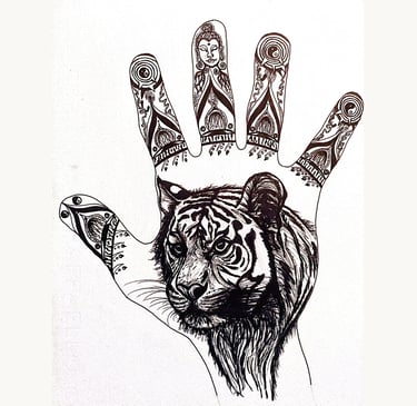 Gepersonaliseerde handomtrek tekening met tijger