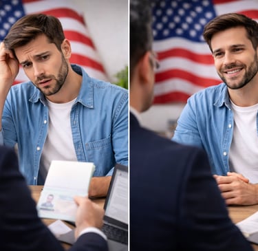 pessoa insegura e confiante no visto americano