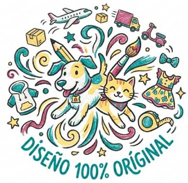 imagen a crayola de un perro y un gato con iconos, arte  indicando diseño original