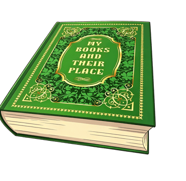 Vintage green hardcover book with ornate gold filigree and leaf patterns on a black background.