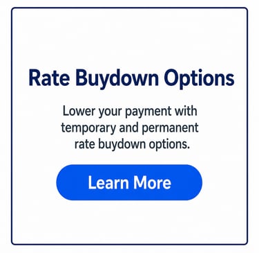 Mortgage rate buydown options graphic explaining how to lower monthly payments.