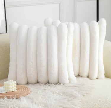 Cream White Faux Fur Throw Pillow