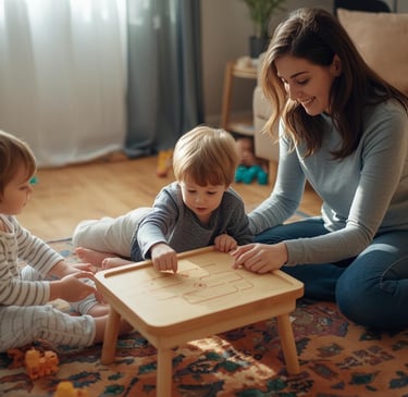 Parent helping their child work on visual motor and fine motor skills at home