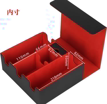 a box with a red box with a black and white box with a red box