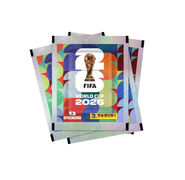 Three packs of Panini FIFA World Cup 2026 stickers featuring the official trophy logo.