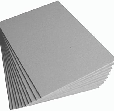a stack of grey paper with a stack of five pieces of paper