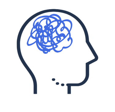 Kopf-mit-stilisierter-Darstellung-des-Gehirns-als-wirre-Fäden-die-mentalen-Stress-zeigen