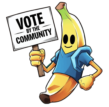 a banana peely banana with a sign saying vote by the community