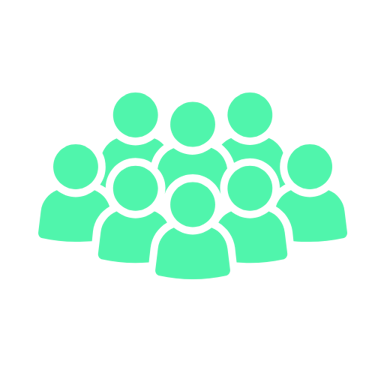 a group of people sitting around a table with a green background