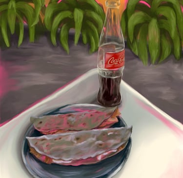 Art print of coca-cola and Mexican food