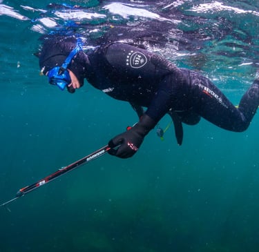 una persona haciendo pesca submarina en Galicia, pertenece la foto a agpesur
