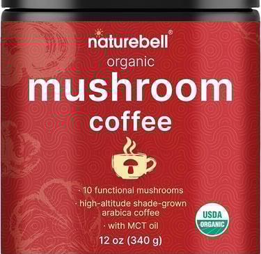 a red pot of mushrooms with coffee powder