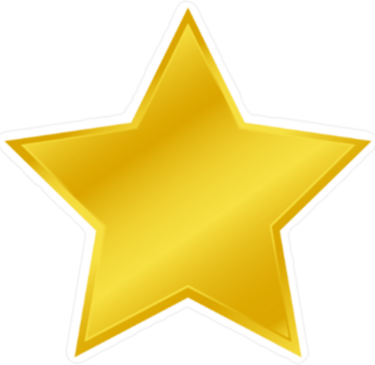 A five-pointed golden star icon with a white border and yellow gradient on a black background.