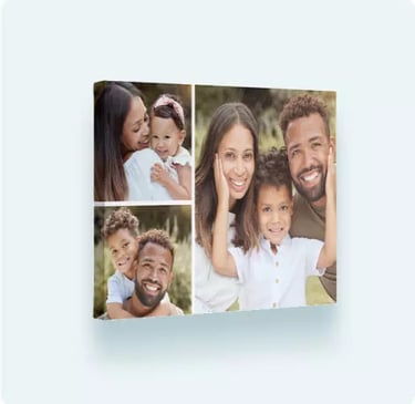 a family photo of a family of four people on canvas from SnapFish