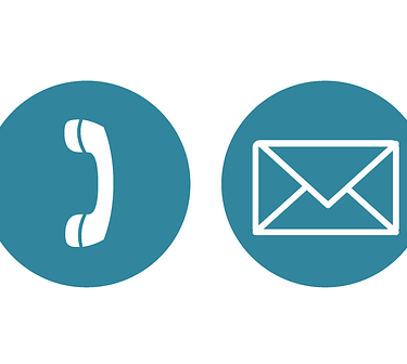 logo de contact bleu canard sur fond blanc