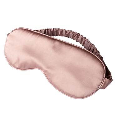 Silk sleep mask with elastic strap shown on white