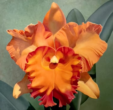 Monumental orchid painting by Christine Knize, showcasing luminous botanical realism