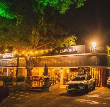 a car parked in front of a restaurant