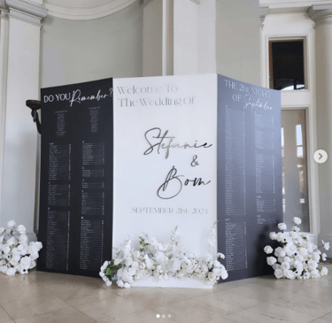 a wedding ceremony with a large 3 piece custom seating chart