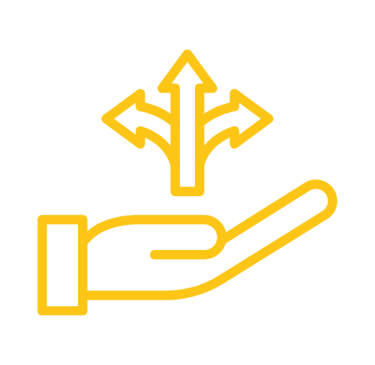 setas apontando para várias direções sobre uma mão