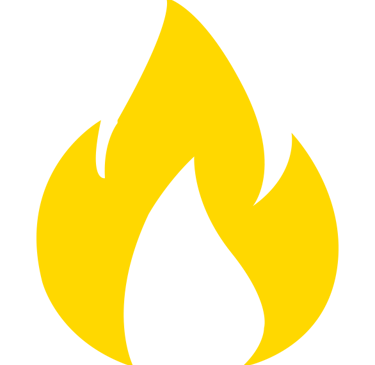 a yellow fire hydrant with a flame in the middle