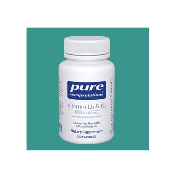 Bottle of Pure Encapsulations Vitamin D3 & K2 dietary supplement