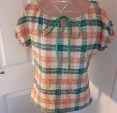 Green & Orange check cheesecloth style top