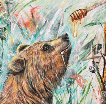 a contemporary bear painting in abstract style