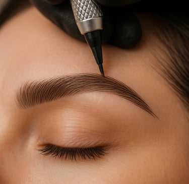 Resultado de micropigmentación de cejas con diseño natural y simétrico, ideal para realzar la expresión facial 