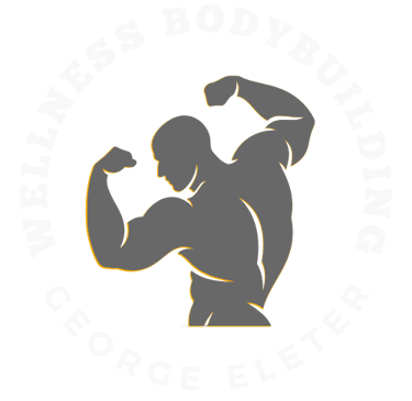 a man with a bodybuilding and a bodybuilding logo