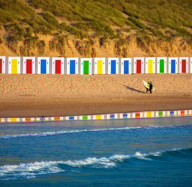 Beach huts on Woolacombe Beach, North Devon