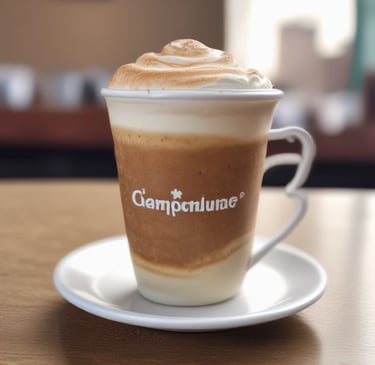 Close-up of a small cappuccino with foam art on top.