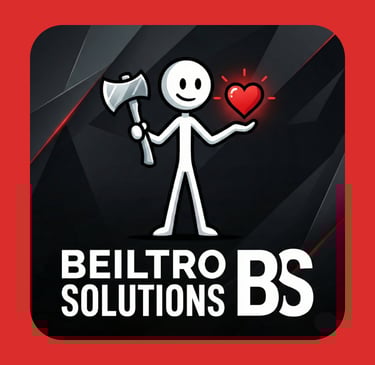 Beiltro Solutions logo featuring a stick figure holding an axe and a glowing heart.