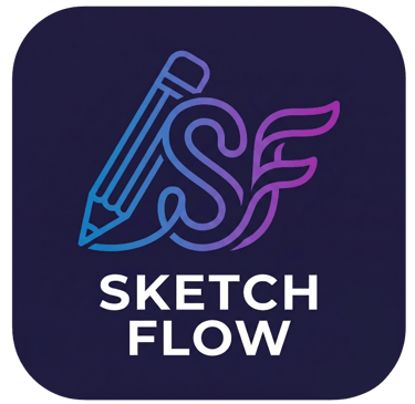 Sketch Flow logo featuring a blue and purple gradient pencil and stylized SF initials.