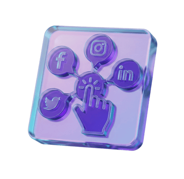 3D glass icon representing our expert social media management services