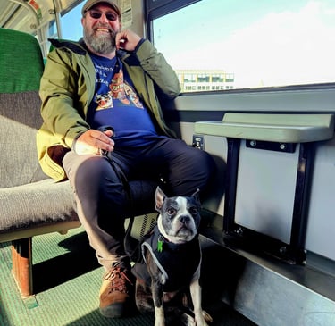 Yoki on the train to Bradford on Avon, UK