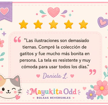 Opinión de cliente sobre los bolsos reversibles Mayukita Odd, con una calificación de 5 estrellas 