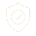 White line icon of a security shield with a checkmark symbol representing verified protection and safety.