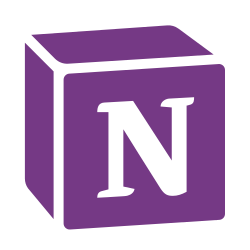 Purple Notion app icon logo with a white capital letter N on a 3D cube background.
