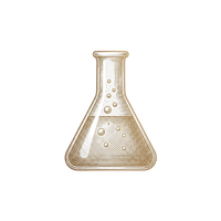 Vintage gold etching of a bubbling chemistry Erlenmeyer flask icon on a black background.