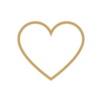 Elegant gold heart outline icon isolated on a solid black background.