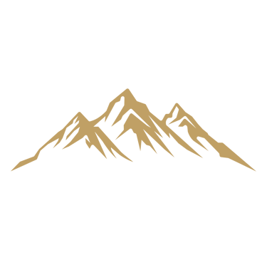 Gold mountain peak illustration with a minimalist outdoor adventure design on a black background.