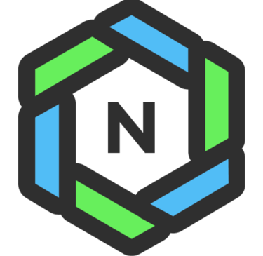 A hexagonal logo featuring interlocking blue and green segments around a central letter N.