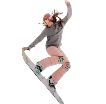 a person on a snowboard in the air
